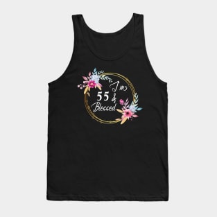 Vintage Flower Design I'm 55 Blessed Funny Birthday Gift Tank Top